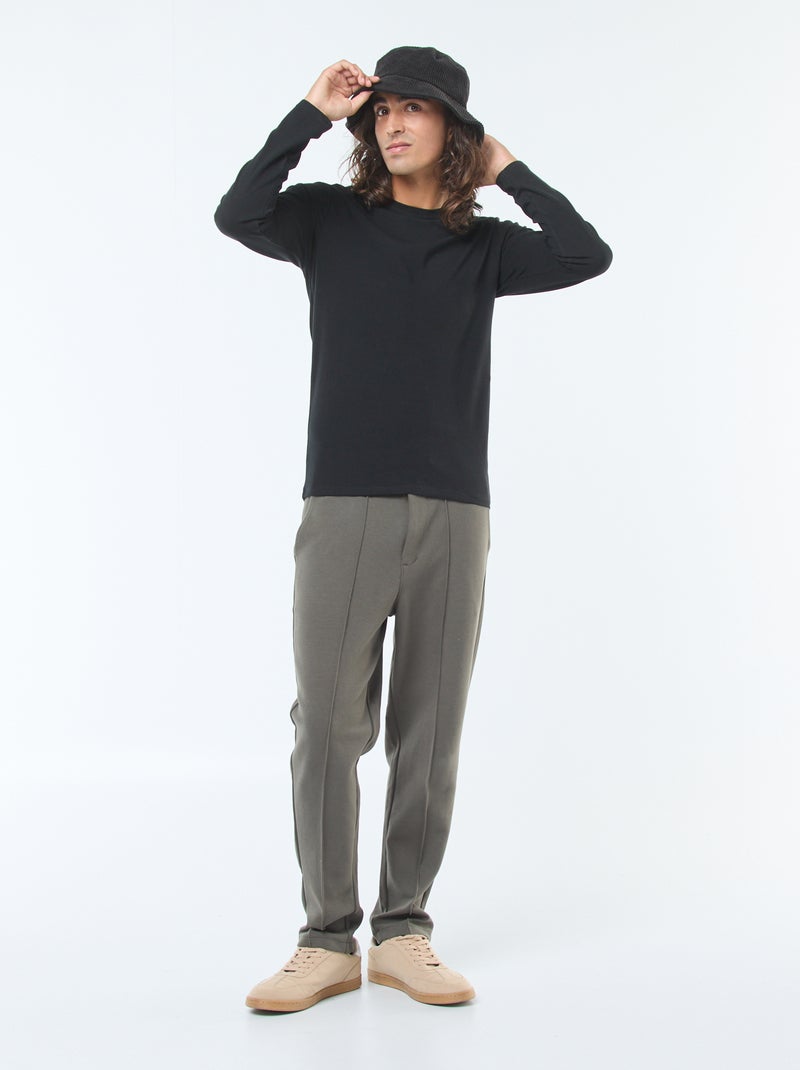 T-shirt liso de mangas compridas e gola redonda Preto - Kiabi