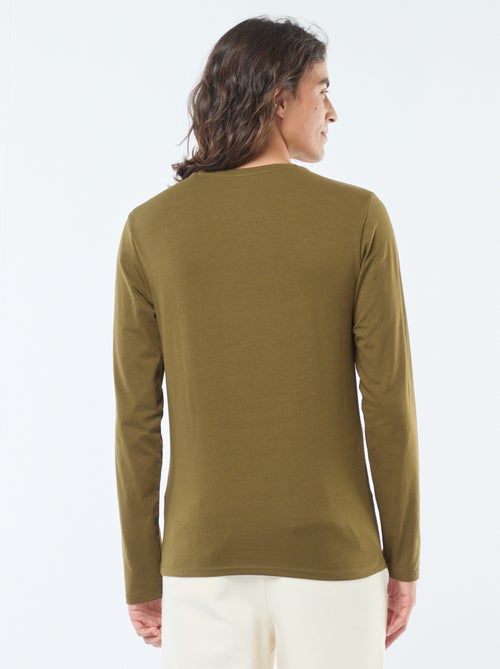 T-shirt liso de mangas compridas e gola redonda - Kiabi