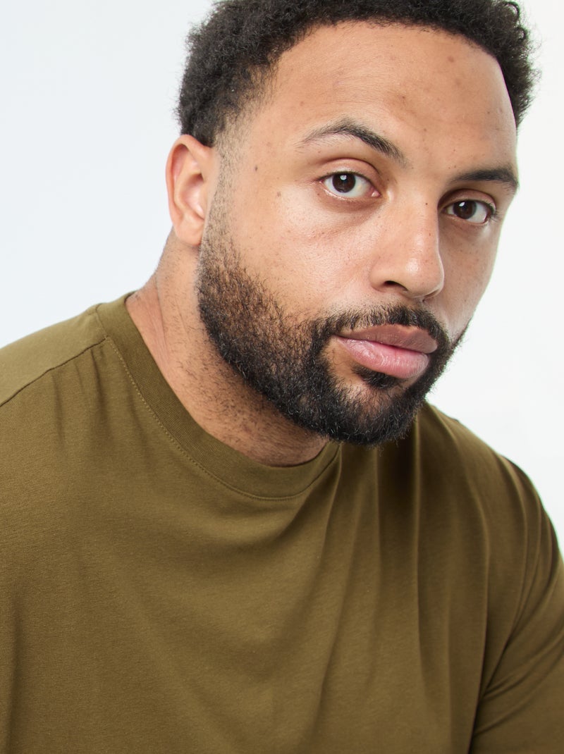 T-shirt liso de mangas compridas e gola redonda Verde - Kiabi