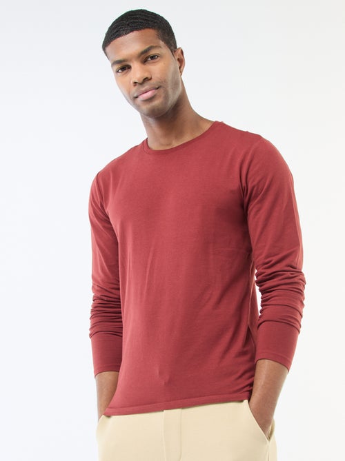 T-shirt liso de mangas compridas e gola redonda - Kiabi