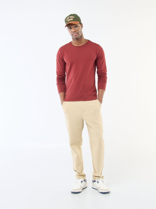 T-shirt liso de mangas compridas e gola redonda - Kiabi