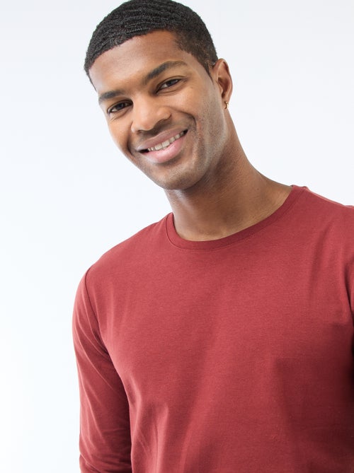 T-shirt liso de mangas compridas e gola redonda - Kiabi