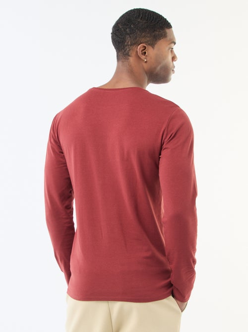 T-shirt liso de mangas compridas e gola redonda - Kiabi