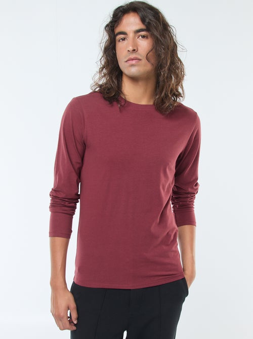 T-shirt liso de mangas compridas e gola redonda - Kiabi