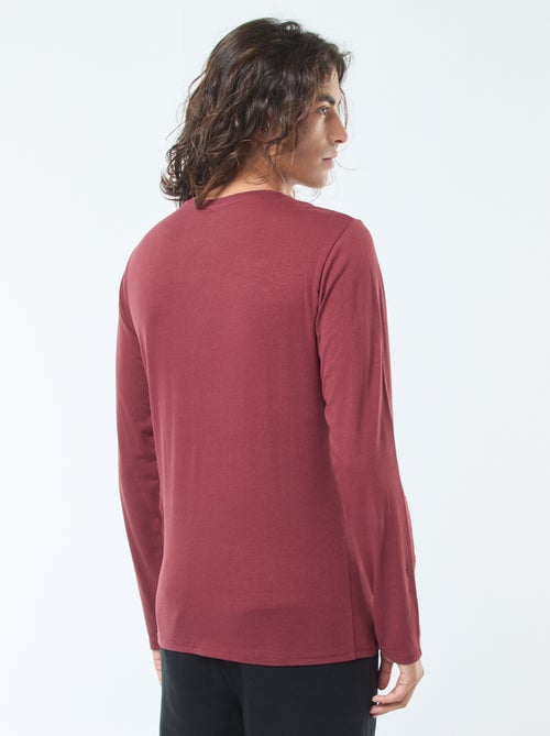 T-shirt liso de mangas compridas e gola redonda - Kiabi