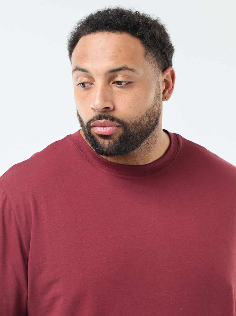 T-shirt liso de mangas compridas e gola redonda Vermelho - Kiabi