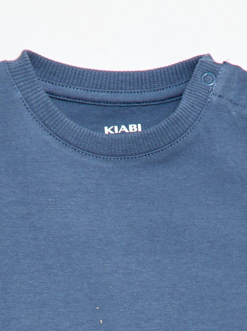 T-shirt liso em jersey de algodão Azul - Kiabi