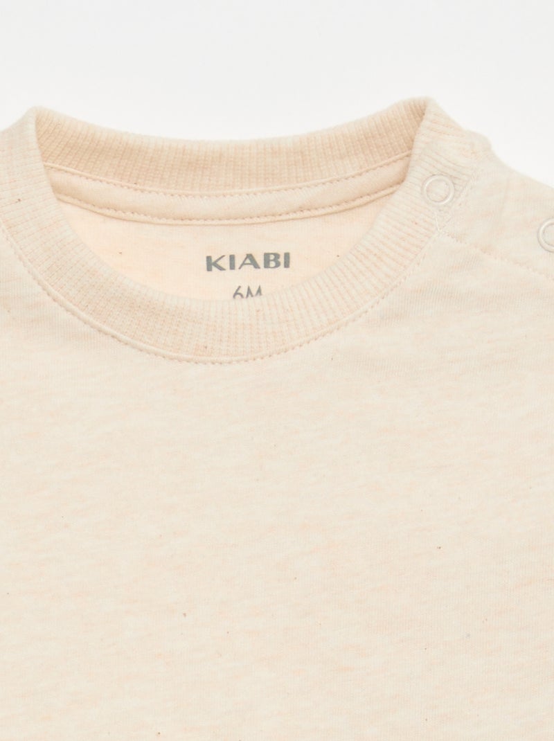 T-shirt liso em jersey de algodão Bege - Kiabi