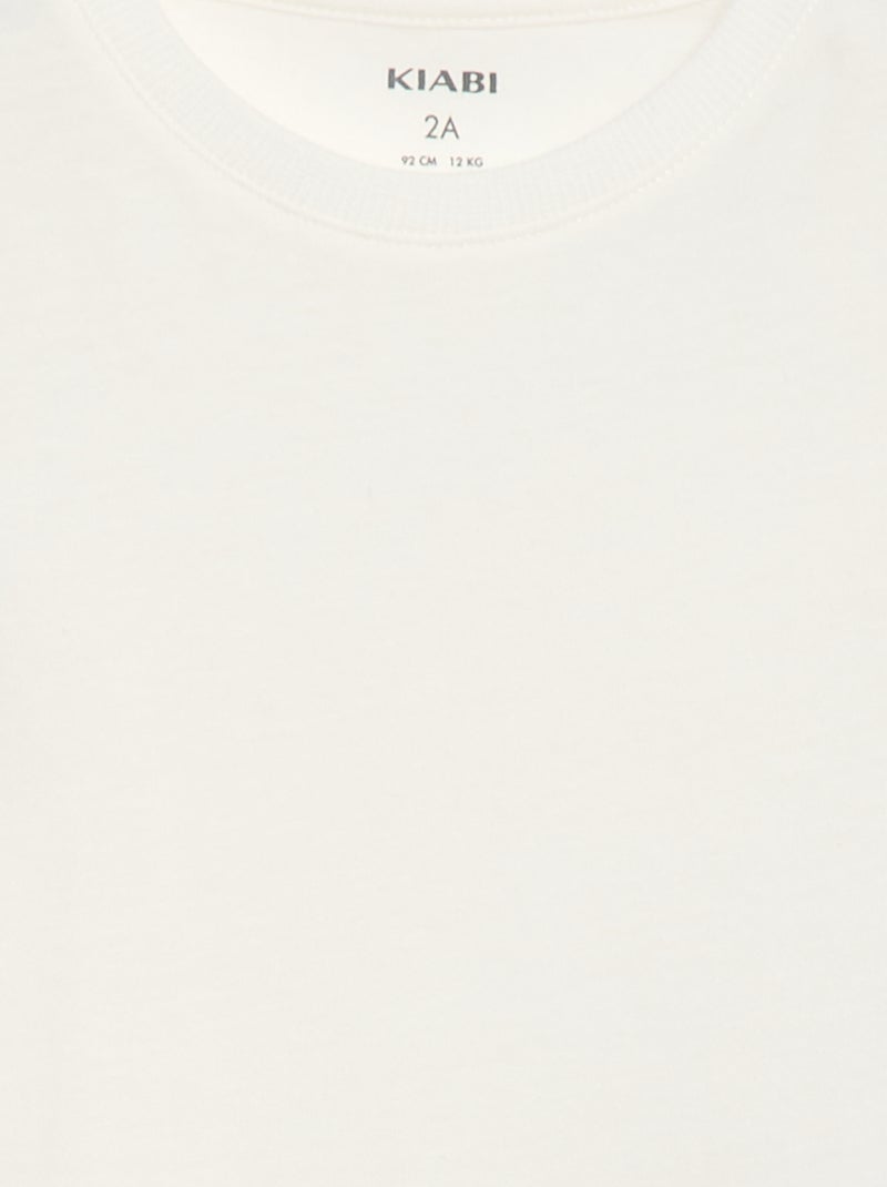 T-shirt liso em jersey de algodão Branco - Kiabi