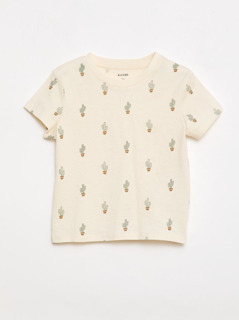 T-shirt liso em jersey de algodão Branco - Kiabi