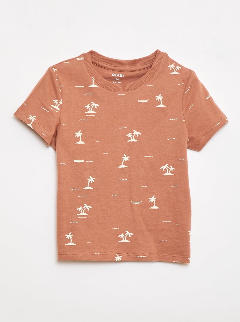 T-shirt liso em jersey de algodão Castanho - Kiabi