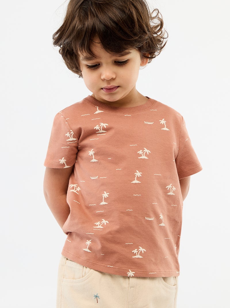 T-shirt liso em jersey de algodão Castanho - Kiabi