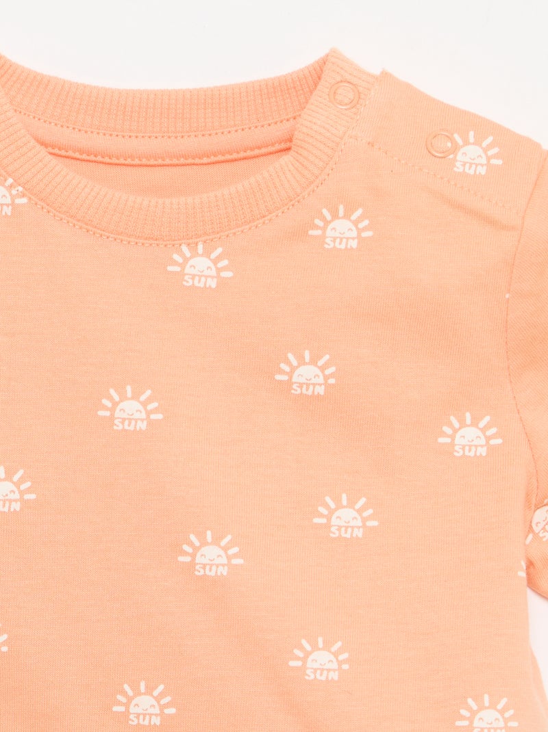 T-shirt liso em jersey de algodão Laranja - Kiabi