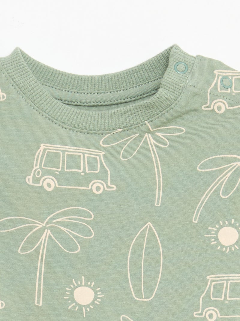 T-shirt liso em jersey de algodão Verde - Kiabi
