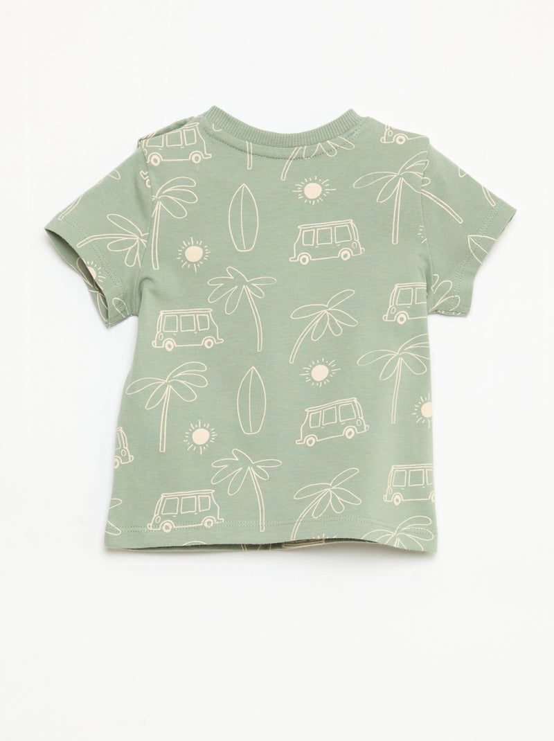T-shirt liso em jersey de algodão Verde - Kiabi