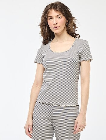 T-shirt liso em malha canelada de manga curta