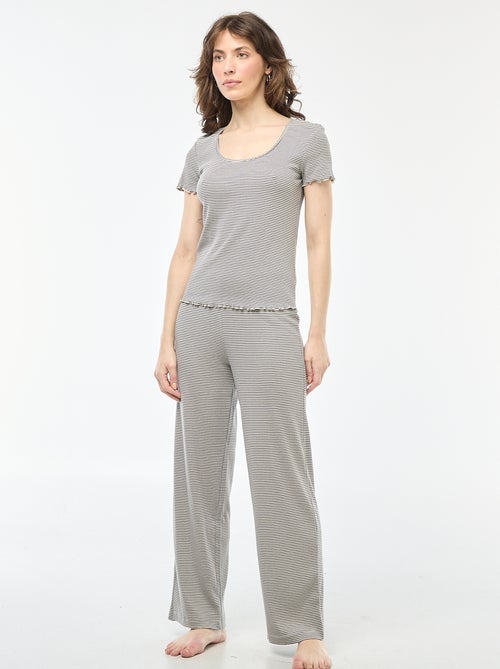 T-shirt liso em malha canelada de manga curta - Kiabi