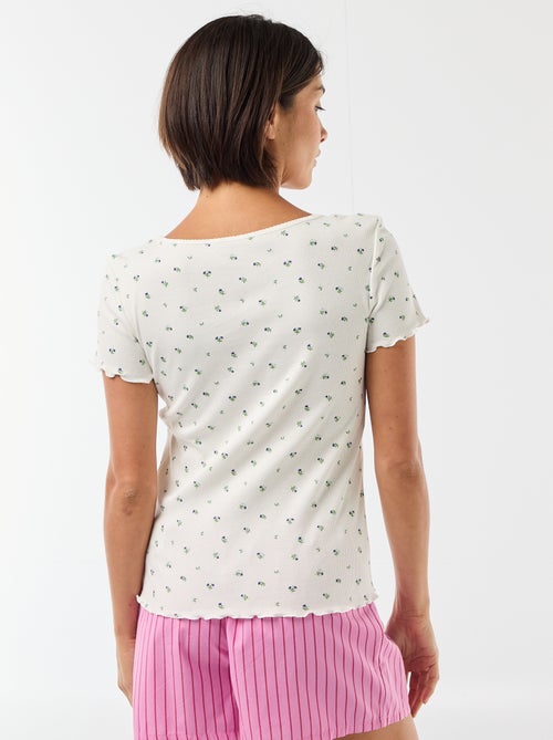 T-shirt liso em malha canelada de manga curta - Kiabi