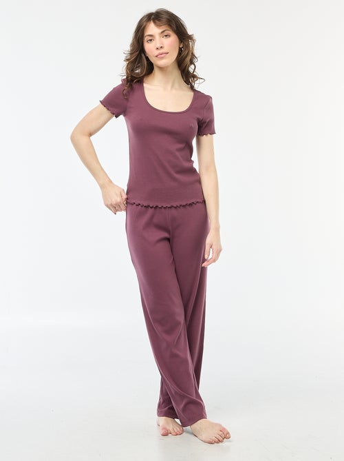 T-shirt liso em malha canelada de manga curta - Kiabi