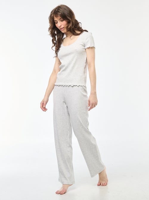 T-shirt liso em malha canelada de mangas curtas - Kiabi