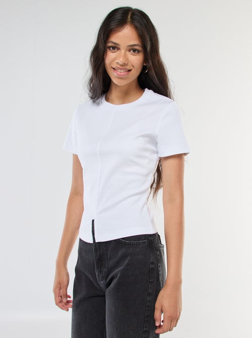 T-shirt liso em malha canelada fina - Kiabi