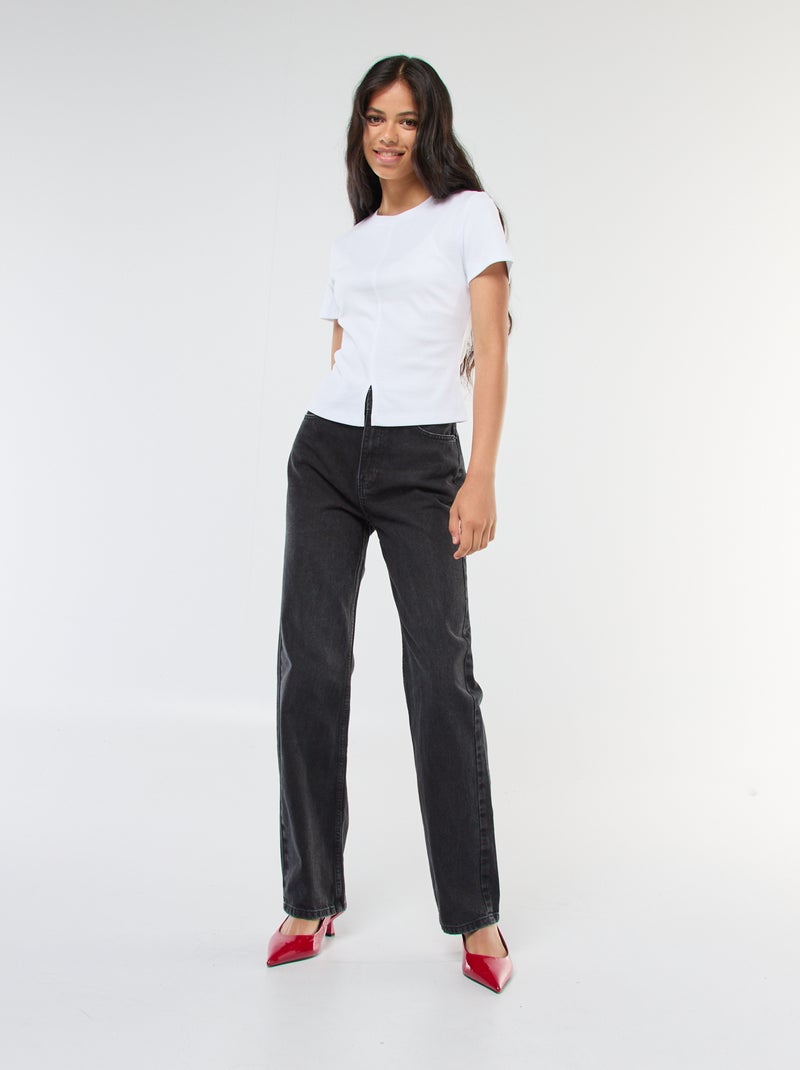 T-shirt liso em malha canelada fina Branco - Kiabi