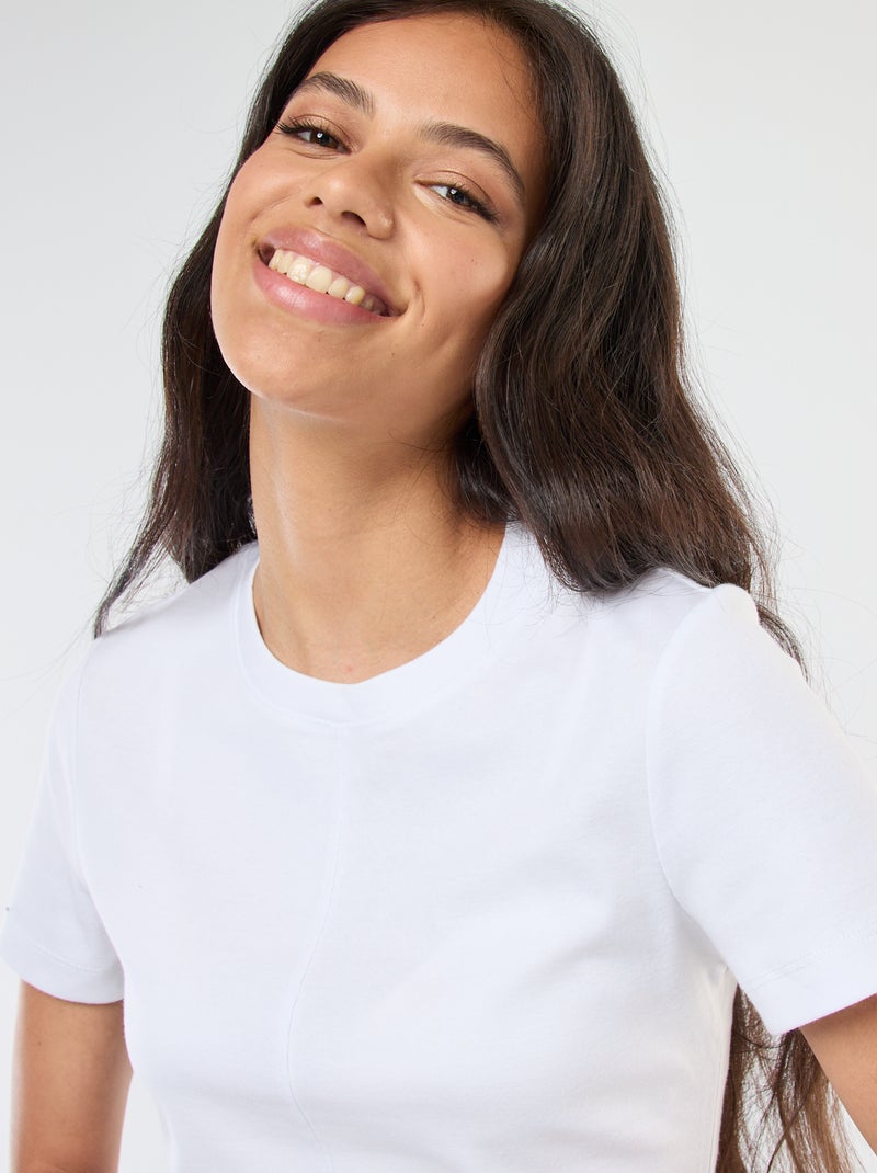 T-shirt liso em malha canelada fina Branco - Kiabi