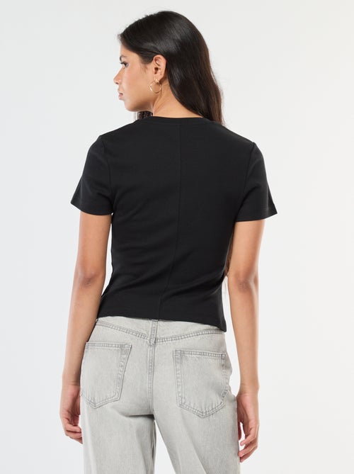 T-shirt liso em malha canelada fina - Kiabi