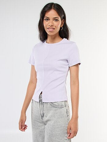 T-shirt liso em malha canelada fina