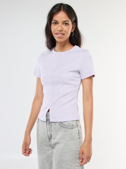 T-shirt liso em malha canelada fina - Kiabi