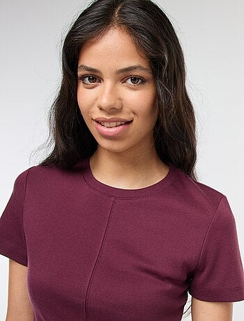 T-shirt liso em malha canelada fina