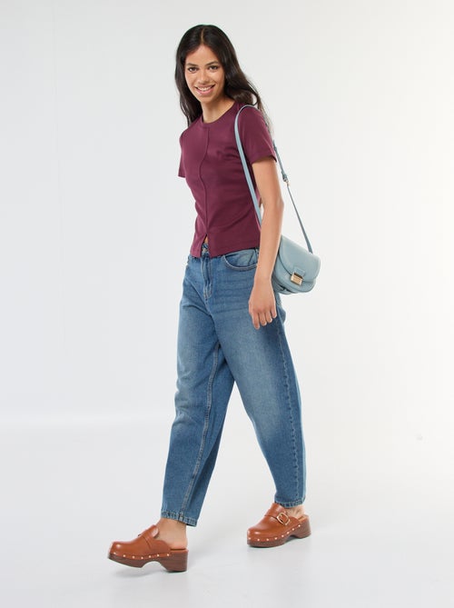 T-shirt liso em malha canelada fina - Kiabi