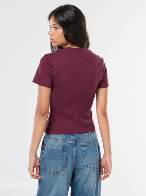 T-shirt liso em malha canelada fina - Kiabi