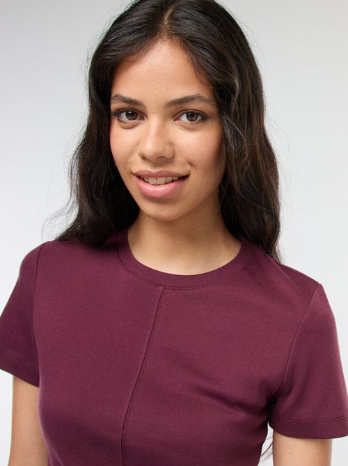 T-shirt liso em malha canelada fina - Kiabi