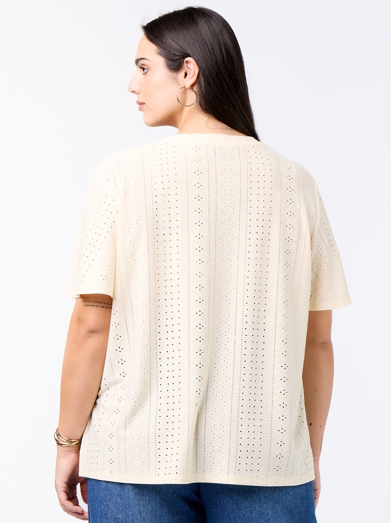 T-shirt liso em malha rendada Bege - Kiabi