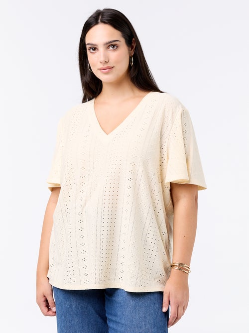 T-shirt liso em malha rendada - Kiabi