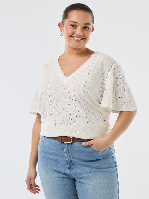 T-shirt liso em malha rendada - Kiabi