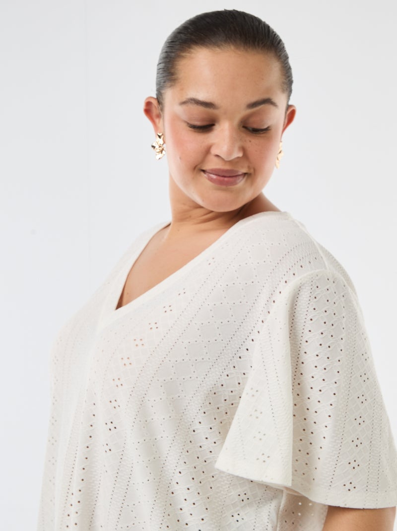 T-shirt liso em malha rendada Branco - Kiabi