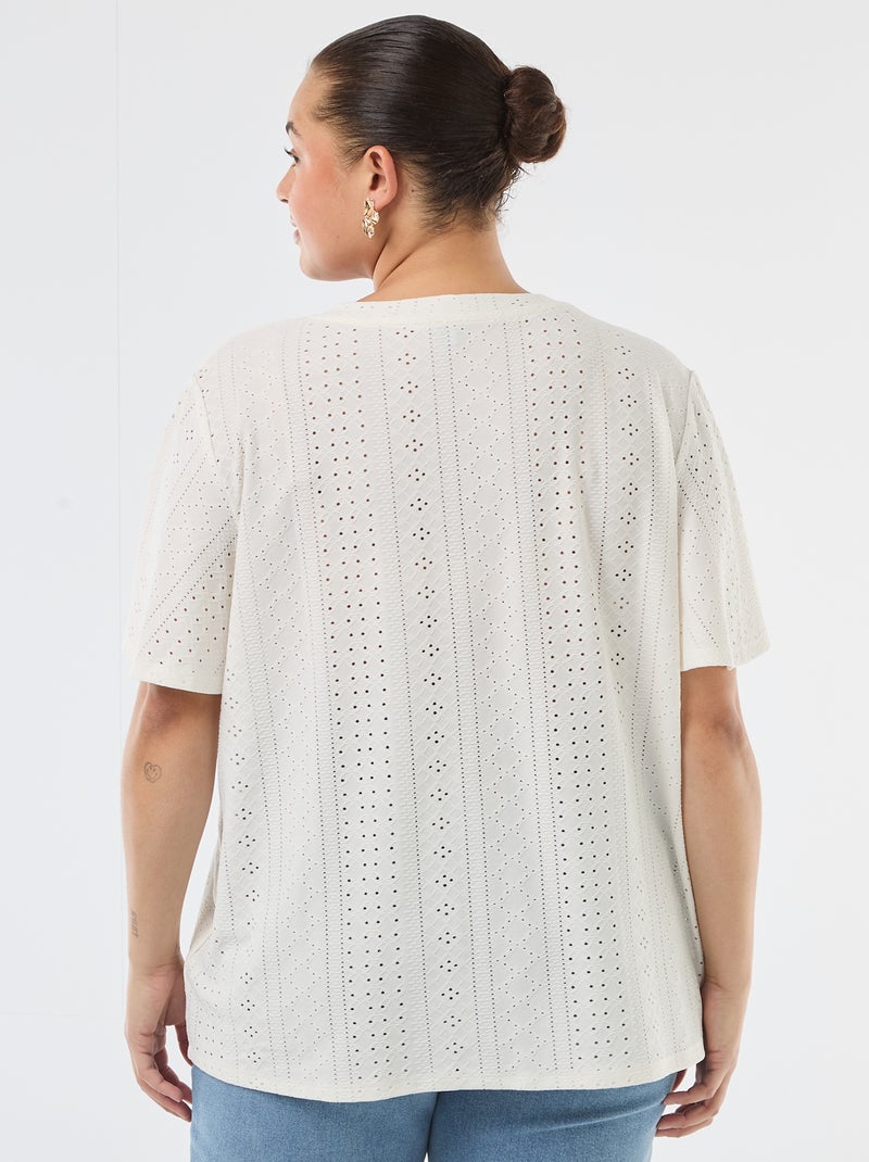 T-shirt liso em malha rendada Branco - Kiabi