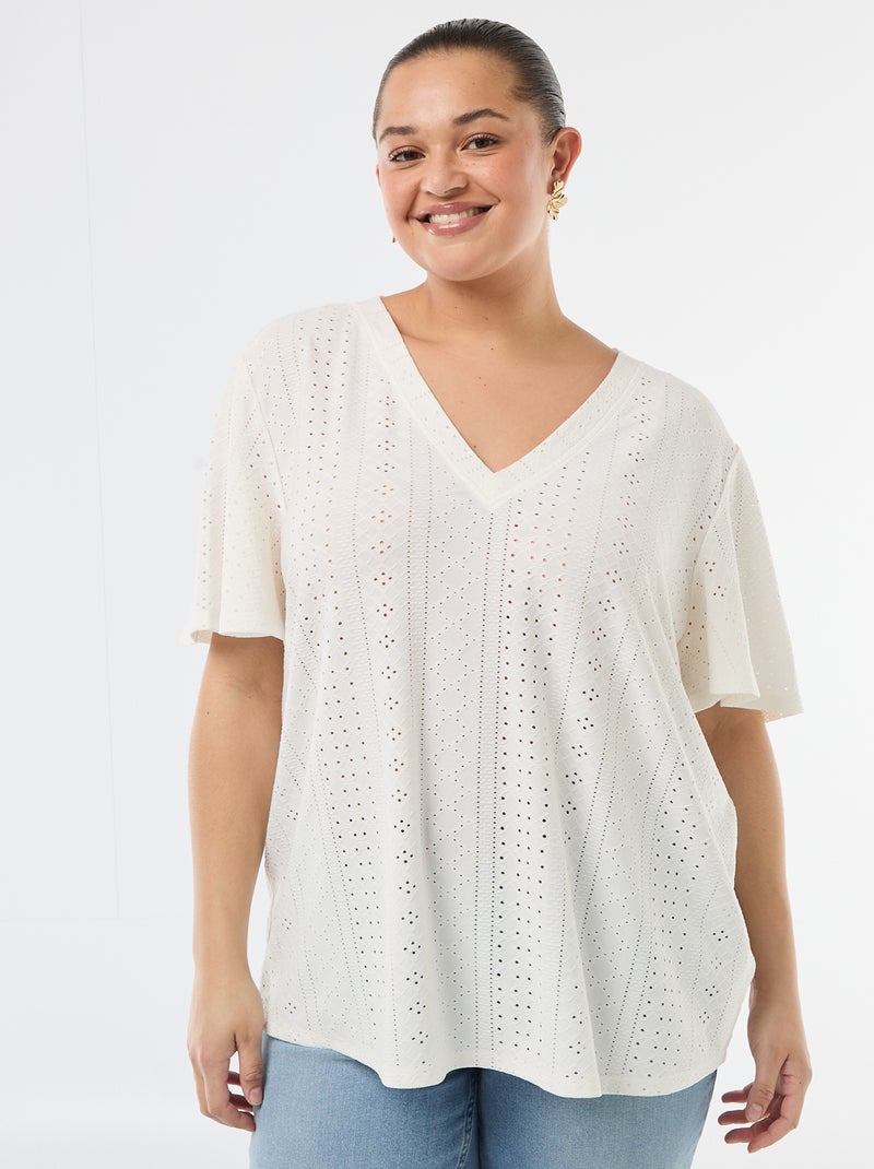 T-shirt liso em malha rendada Branco - Kiabi