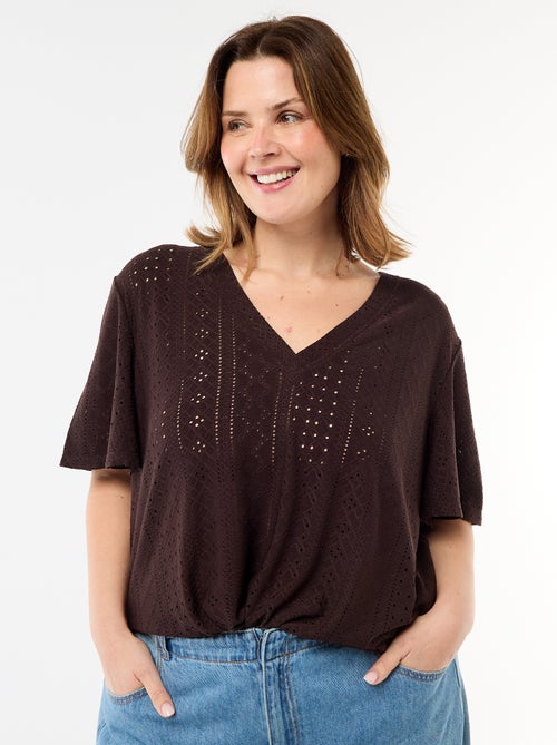 T-shirt liso em malha rendada - Kiabi