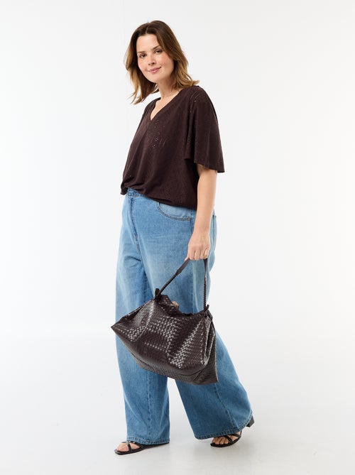 T-shirt liso em malha rendada - Kiabi