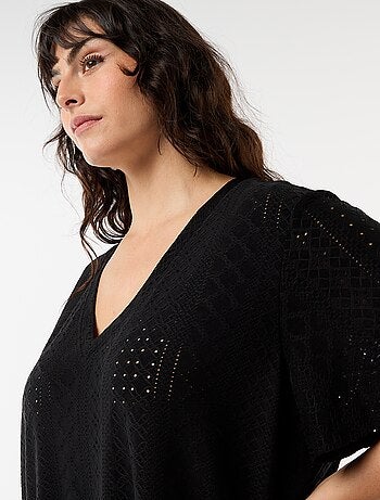 T-shirt liso em malha rendada