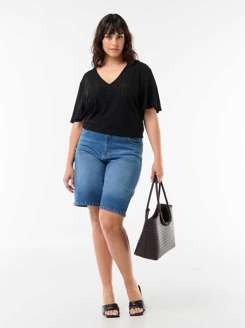 T-shirt liso em malha rendada - Kiabi