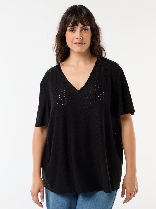 T-shirt liso em malha rendada - Kiabi