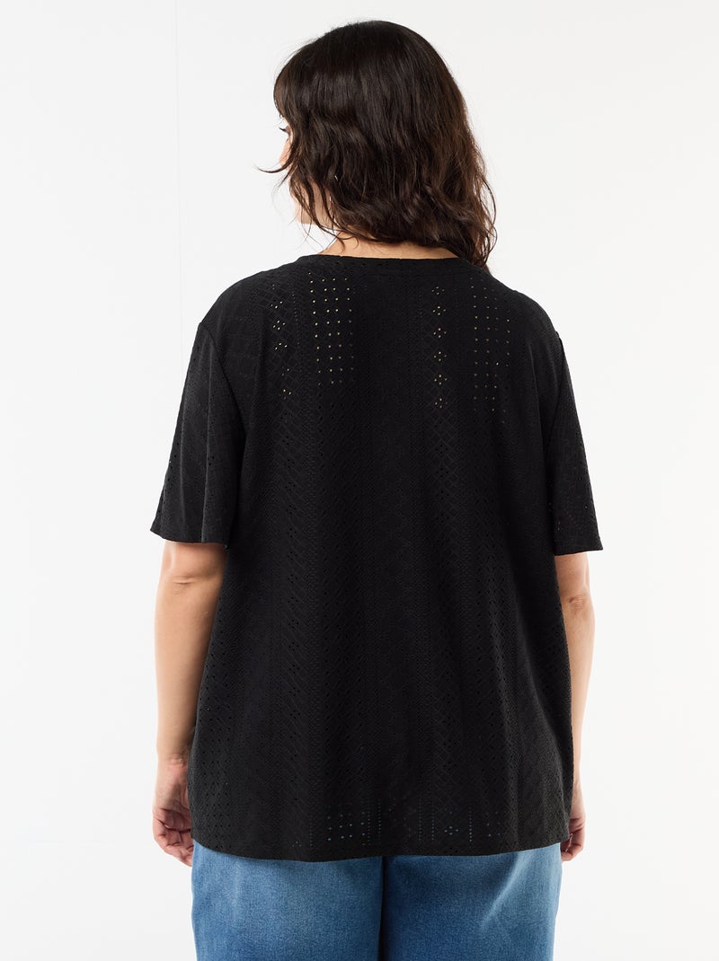 T-shirt liso em malha rendada Preto - Kiabi