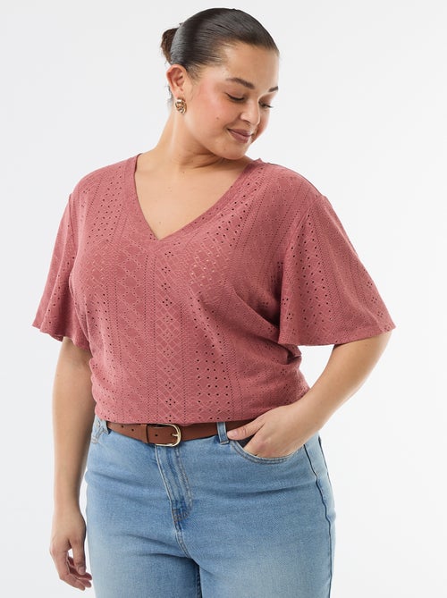 T-shirt liso em malha rendada - Kiabi