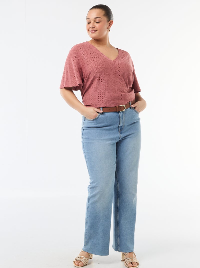 T-shirt liso em malha rendada Rosa - Kiabi