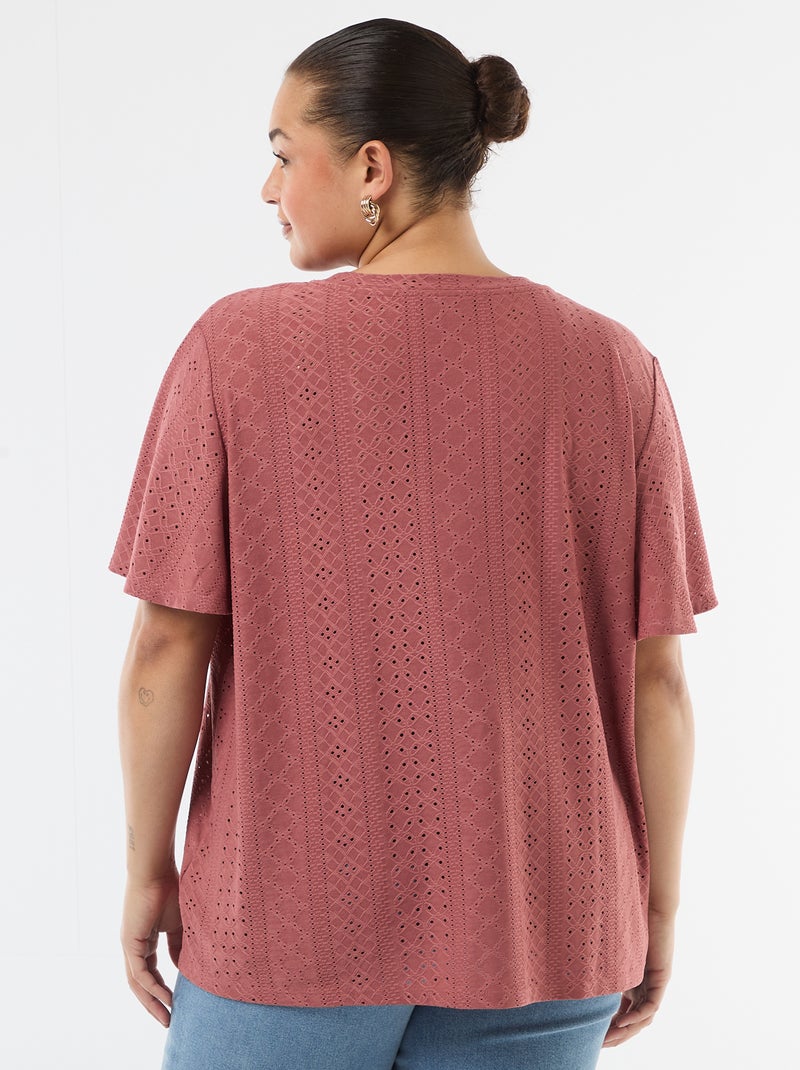 T-shirt liso em malha rendada Rosa - Kiabi