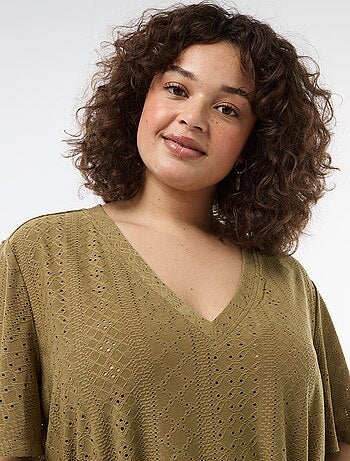 T-shirt liso em malha rendada